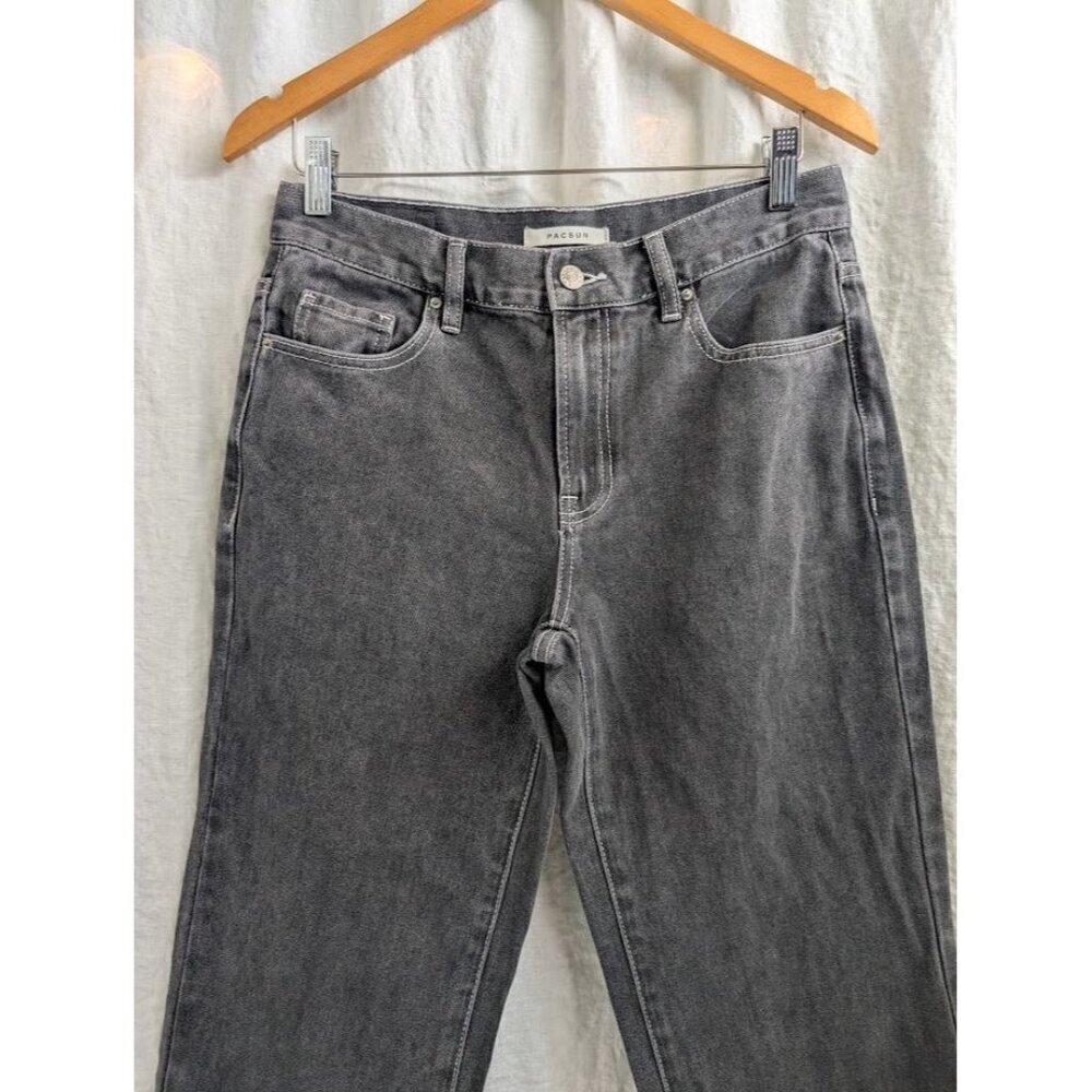 Pac Sun women's 26 high rise boyfriend jeans gray black straight leg denim B10 - Picture 3 of 12